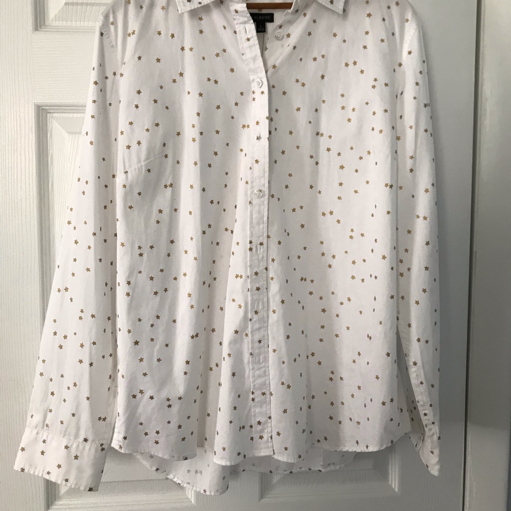 Talbots white Blouse w gold stars